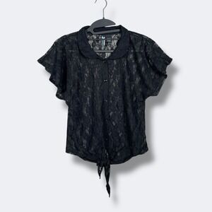 Weavers S/s Floral Lace Button Up Top Womens S Black Sheer Romantic Whimsygoth